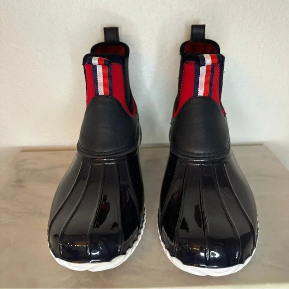 Tommy Hilfiger Rain Bootie Chelsea Ankle Boot Preppy Blue Red Pull-on Size 8 - Picture 4 of 9